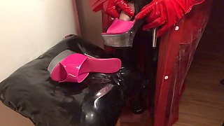 Masturbation cum, crossdresser stocking, high heels