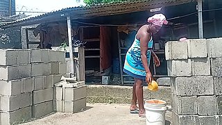 Sexy Village Girl Bath Outside The Compound