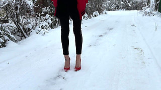 My New Red Stiletto High Heels, 12 Cm Heels on the Snow