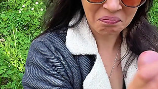 Forest Handjob: a Couple Gets Naughty - She Flashes Her Tits and Gives Him a Sneaky Handjob in the Woods