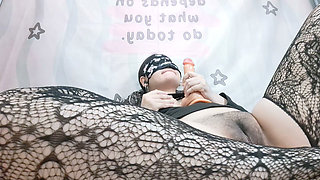 My lips are wrapped tight around the dildo