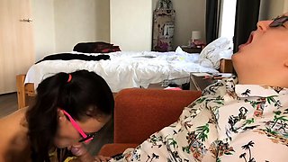 Hot schoolgirl fucked a nerdy classmate.