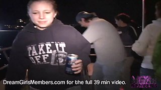 Crazy spring breakers do a striptease on a night cruise
