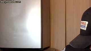 Gloryhole gay loves sucking stiff dick while stroking it