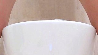 Asian teen anal play and squirting in family bathroom