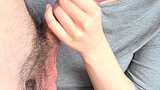 Hot Handjob with Massive Cum on Clothes