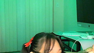 Hot Nerdy Asian Giving Handjob and Blowjob for Extra Credit - Huge Facial Cumshot