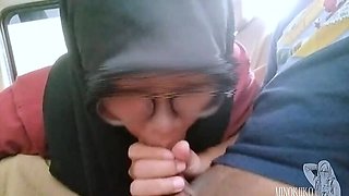 Naughty Hijab Babe Sucks Taxi Driver's Cock in Backseat - Minokiiko