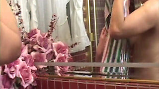 Bollard Grinding Slut Drools in Lesbian Shower Orgy