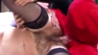 German boss with hairy pussy lets the trainee fuck her in the workshop