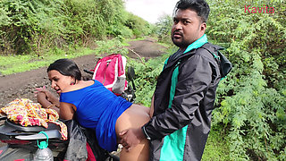 Desi Indian Marathi Kavita bhabhi ( Vahini ) fuck outdoor in jungle in doggy style with blue sexy dress and dirty blowjob