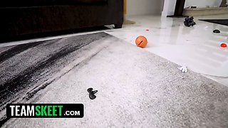 Nanny has a fat kick on her boss, and she's decided to ruin his life with her teen cunt