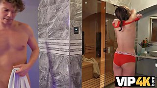 Stacy Cruz Enters Sauna and Catches Handsome Stranger