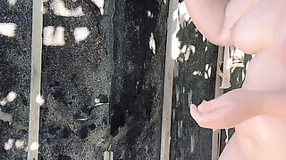 Chubby Big Tits Girl Outdoor Shower with Huge Cock Boyfriend Closeup Amateur
