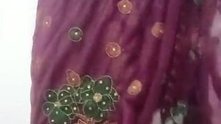 Indian Batty man Crossdresser Bottom Gaurisissy demonstrating her humungous fun bags in purple saree