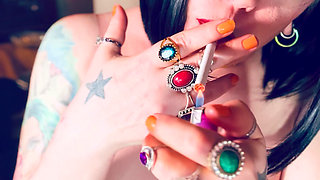 Cumslut Tina Snua Smokes A Cigarette With Her Tits Out - Smoking smoker Dangles Drifts OMI OME Snap Inhales