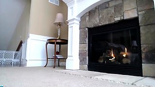 Short Hair Teen Rubs Pussy In Front Of Fireplace