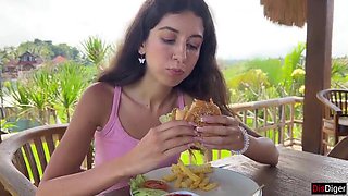 Lady Asks Waiter to Cover Her Face with Spunk in Public Cafe to Lick Burger