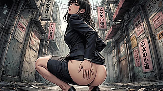 Office lady on the street wearing no underwear and exposing her vagina