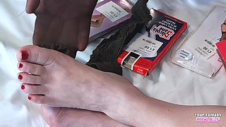 Cuck Husband Stretches Assorted Stockings Over My Toes (mature Foot Fetish BBW Big Boobs)