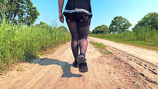 138 - Come with Me, Let's Take a Walk Outside, Enjoy My Legs and Butt in Shiny Tights! *60fps