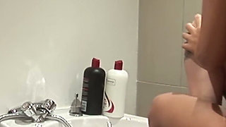 Busty Blonde and Brunette in Pink Bikinis Share a Cock in a Shower FFM Threesome