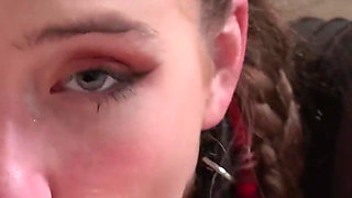 Ritzy Rain Walked on Leash Drooling with a Ball Gag in Her Mouth Before She Fucked Deep in Her Throat