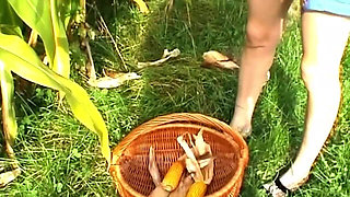 Massive Corn Cob Stretching Gaping Pussy Wide Open Outdoors