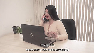 Busty Brunette Executive Seals the Deal with a Huge Cock