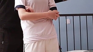 A Cute Barefoot Girlfriend Uses Tape to Bind Her Whole Body, Playing with Her Cute Bare Feet