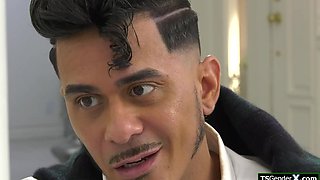 Shemale sorority girl Jade Venus shows a guy her big ts cock