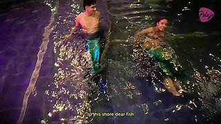 Merman Eats His Mermaid Friend's Pussy, and Then She Gets All His Cum Out