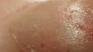 A Naked Woman with Huge Tits in a Massage Parlor Using Whipped Cream.