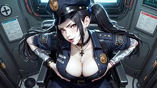 Anime Cute Police Officer Showing Boobs, Ai Animation