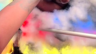 Hot blonde strokes and sucks black cock in glory hole