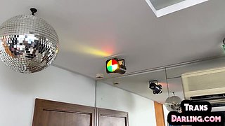 Tattooed TS Latin babe with small titties barebacked by B