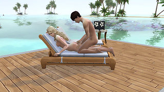 Couple in love have sex in public on the beach. The sims