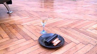 Young blonde gives blowjob and titjob to old guy