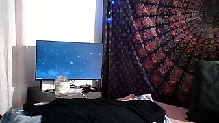 Big tit shemale jerks her long cock