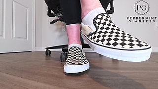 Sneaky Office Foot Tease in Checkerboard Vans - Toe-only Strip & Intense Barefoot Play POV