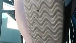 Flexible pale brunette with foot fetish does hot footjob