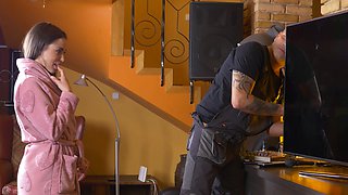 Brunette Anastasia in skimpy lingerie teases with sensual hj