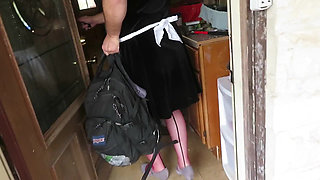 Naughty maid Brittney forgot her lipstick in car is made to go out