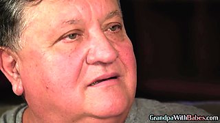 Grandpa fucks 21yo slut with small boobies after BJ