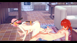 Genshin Impact Hentai - Diluc and Diona Footjob and Rubbing Her Ass Until Diluc Cums - Japanese Asian Manga Anime Film Game Porn