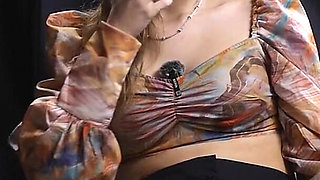 Sweet Russian Blonde Smoking in Colorful Blouse