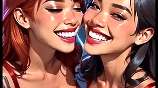 Cute Lesbians Tongue and Kiss Fetish, Ai Animation