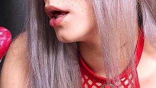 Succubus Sucks Liters of Sperm From a Dragon Dildo - Deep Throat!