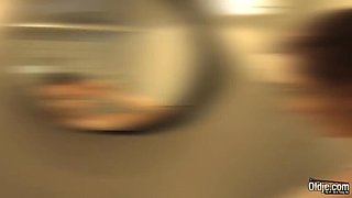 Young teen Sherill Collins gets her tight pussy pounded by grandpa's big dick