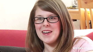 German Amateur Babe With Glasses & Hairy Pussy Masturbates Using Toy